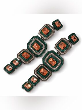 Queen of the Night Earrings • Emerald Glam • Extra Long Statement Drops